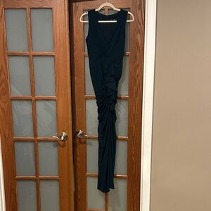 Betsy & Adam Elegant Hunter Green slit Draped Dress